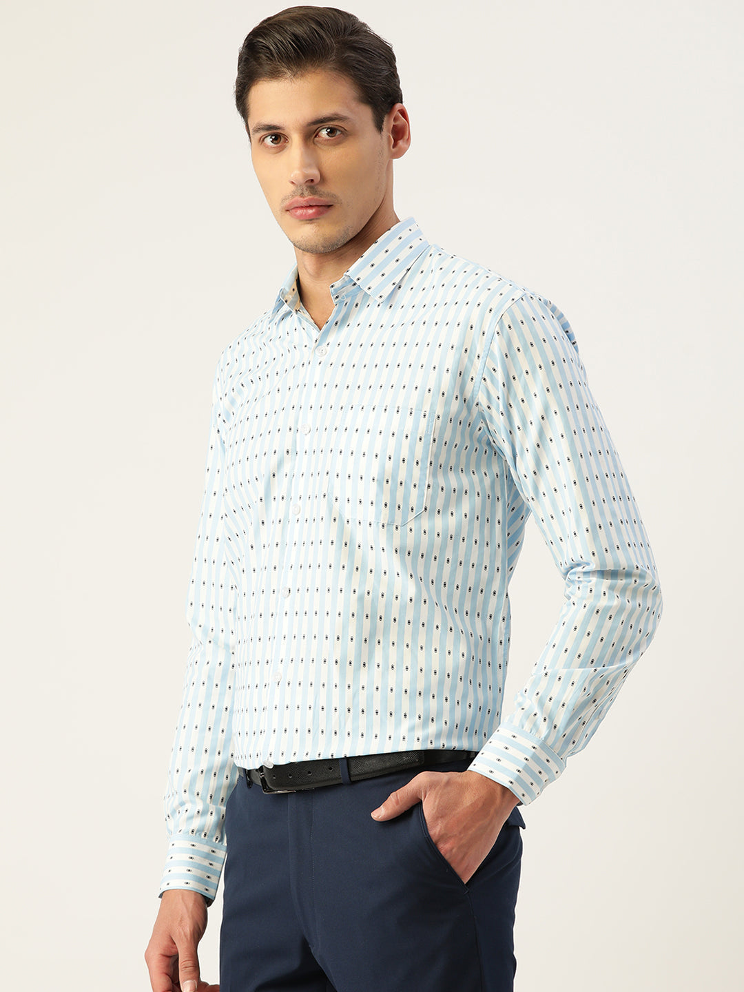 Jainish Men's Cotton Striped Formal Shirts ( SF 801Sky ) - Distacart