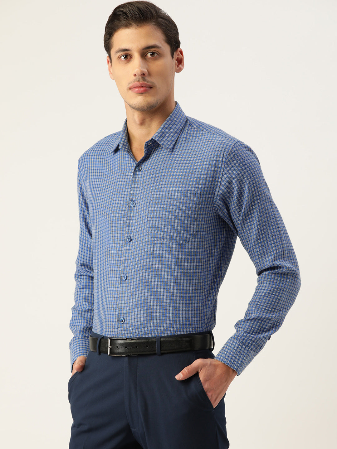 Jainish Men's Cotton Checked Formal Shirts ( SF 804Blue ) - Distacart