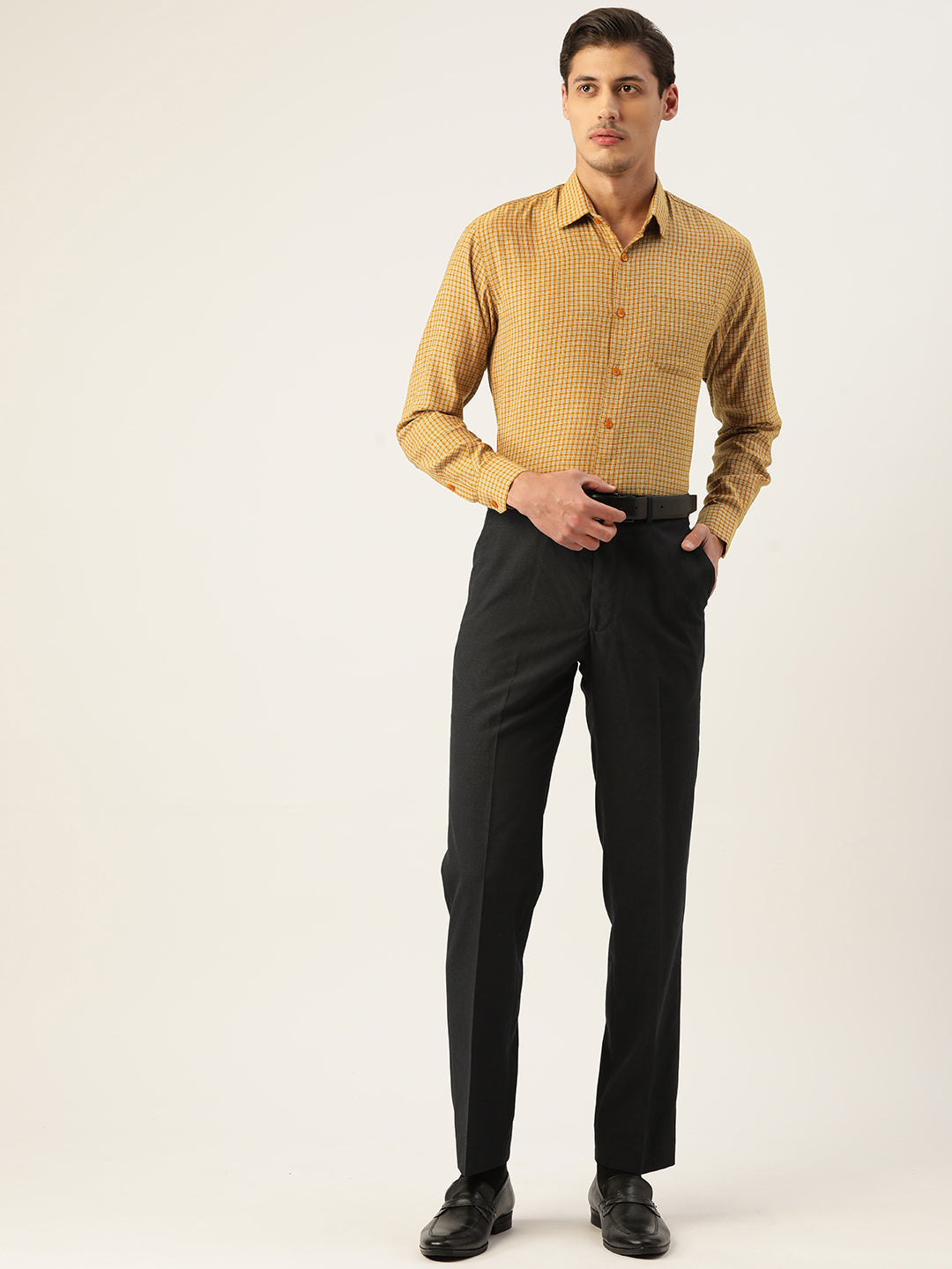 Jainish Men's Cotton Checked Formal Shirts ( SF 804Mustard ) - Distacart