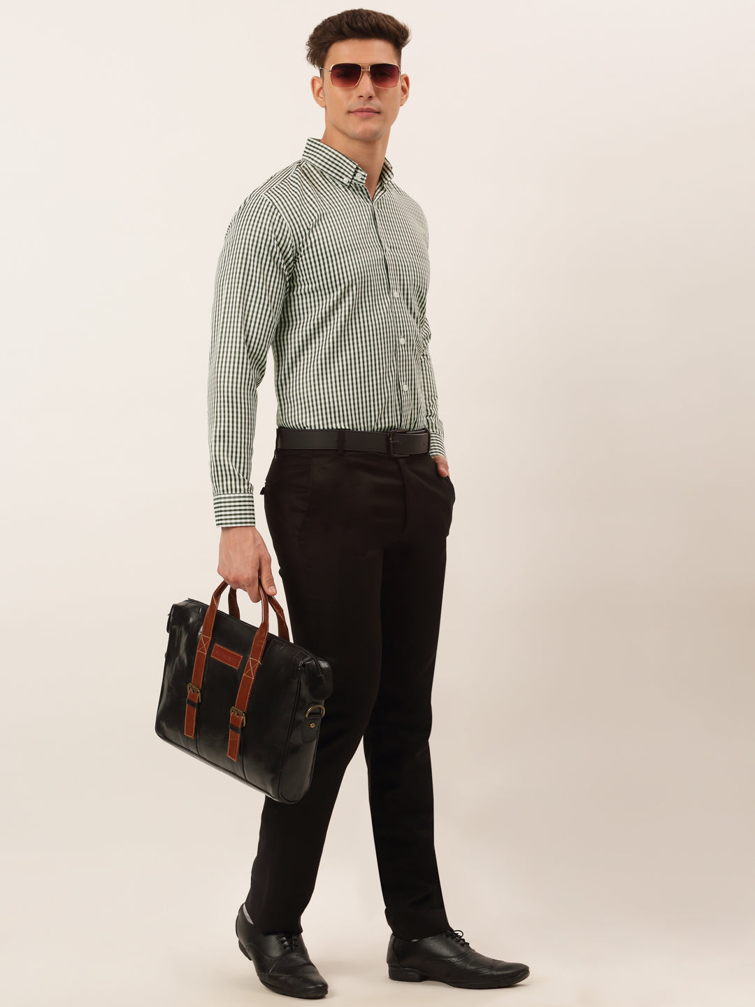 Jainish Men's Cotton Checked Button Down Collar Formal Shirts ( SF 810Black ) - Distacart