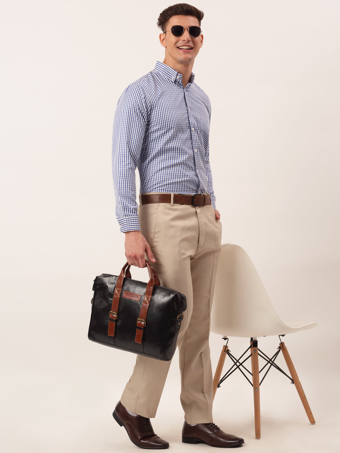 Jainish Men's Cotton Checked Button Down Collar Formal Shirts ( SF 810Blue ) - Distacart