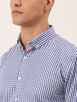 Thumbnail for Jainish Men's Cotton Checked Button Down Collar Formal Shirts ( SF 810Blue ) - Distacart