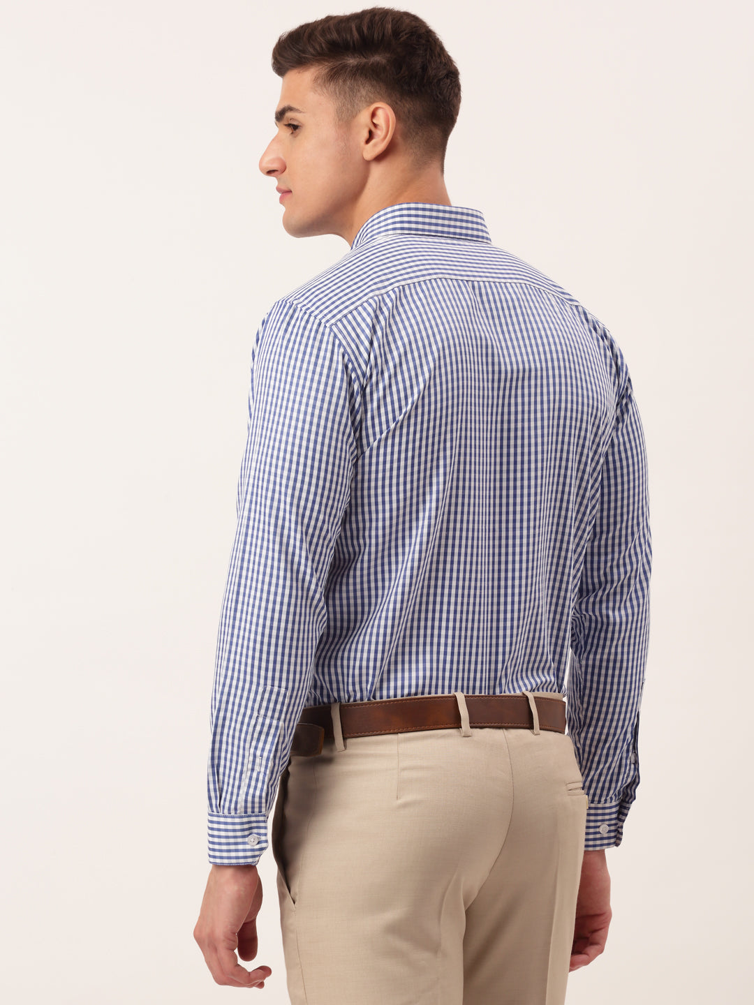 Jainish Men's Cotton Checked Button Down Collar Formal Shirts ( SF 810Blue ) - Distacart