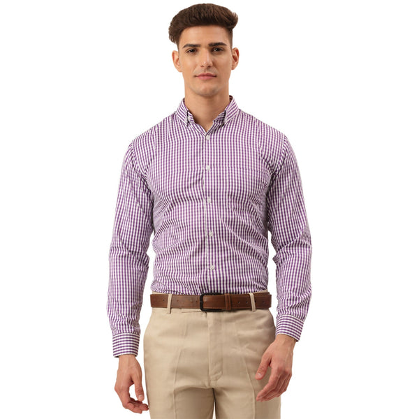 Jainish Men's Cotton Checked Button Down Collar Formal Shirts ( SF 810Purple ) - Distacart