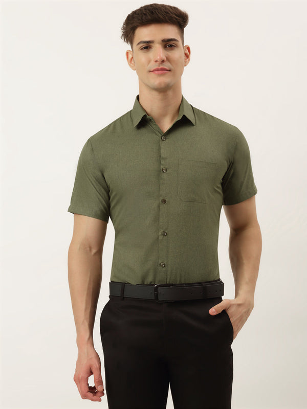 Jainish Men's Cotton Solid Half Sleeve Formal Shirts ( SF 811Olive ) - Distacart