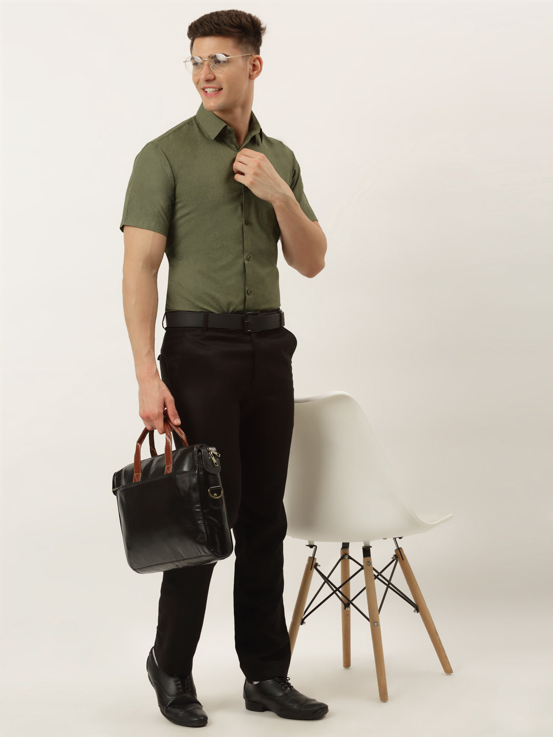 Jainish Men's Cotton Solid Half Sleeve Formal Shirts ( SF 811Olive ) - Distacart