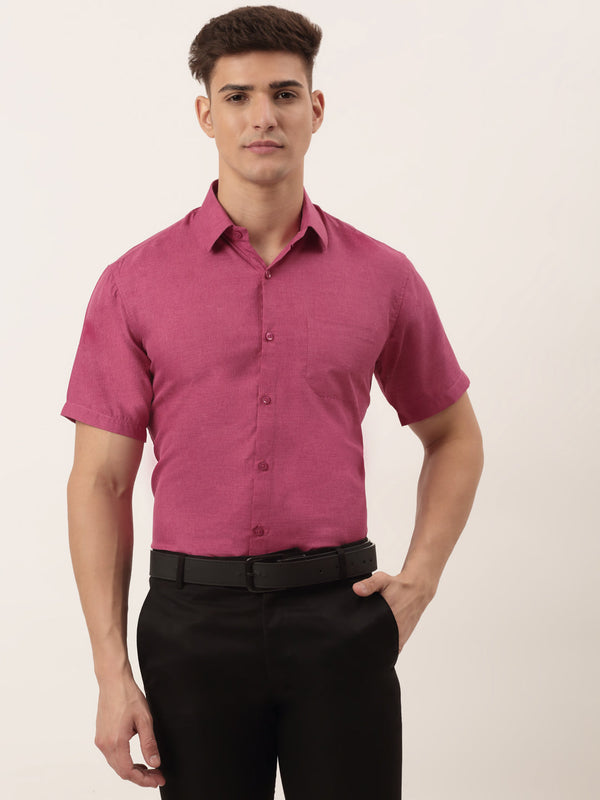 Jainish Men's Cotton Solid Half Sleeve Formal Shirts ( SF 811Pink ) - Distacart