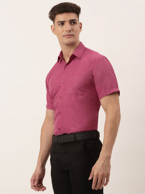 Jainish Men's Cotton Solid Half Sleeve Formal Shirts ( SF 811Pink ) - Distacart