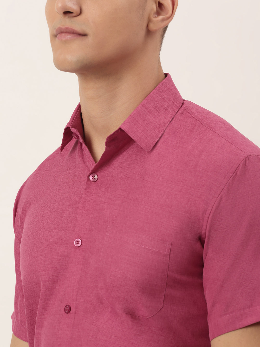 Jainish Men's Cotton Solid Half Sleeve Formal Shirts ( SF 811Pink ) - Distacart