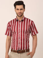 Thumbnail for Jainish Men's Lycra Striped Half Sleeve Formal Shirts ( SF 812Maroon ) - Distacart