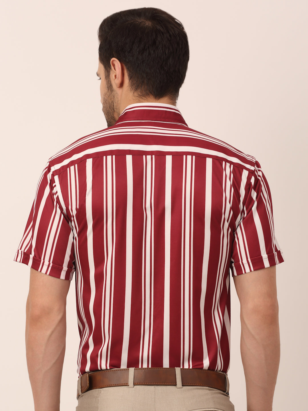 Jainish Men's Lycra Striped Half Sleeve Formal Shirts ( SF 812Maroon ) - Distacart