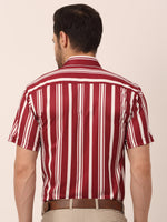 Thumbnail for Jainish Men's Lycra Striped Half Sleeve Formal Shirts ( SF 812Maroon ) - Distacart