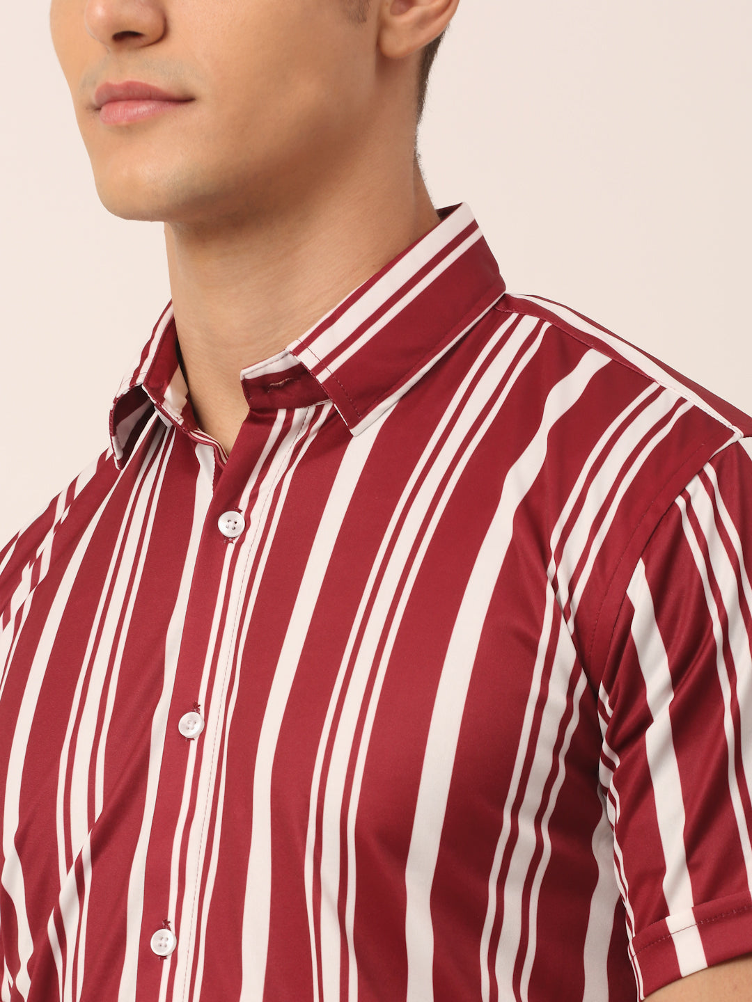 Jainish Men's Lycra Striped Half Sleeve Formal Shirts ( SF 812Maroon ) - Distacart