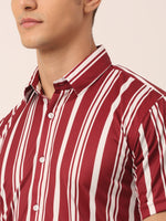 Thumbnail for Jainish Men's Lycra Striped Half Sleeve Formal Shirts ( SF 812Maroon ) - Distacart