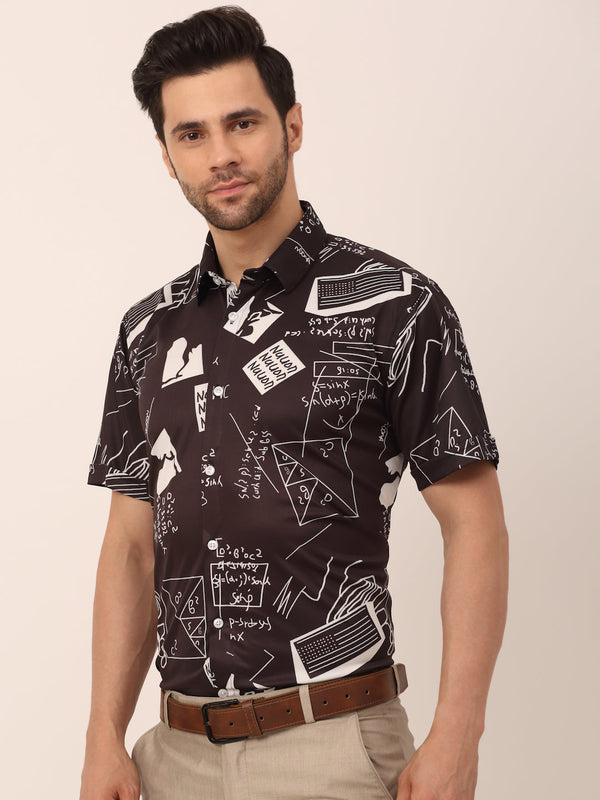 Jainish Men's Lycra Printed Half Sleeve Formal Shirts ( SF 813Black ) - Distacart