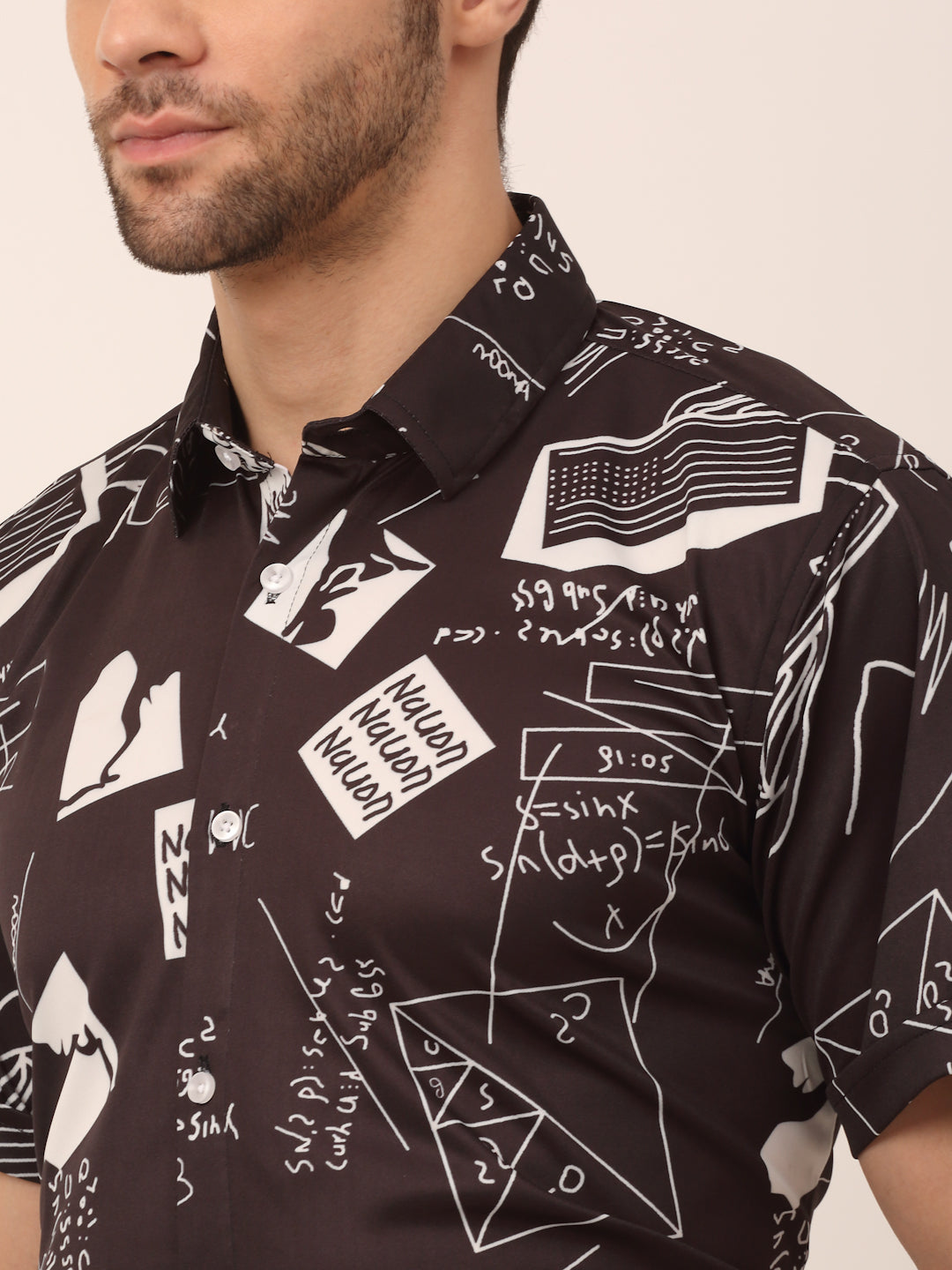 Jainish Men's Lycra Printed Half Sleeve Formal Shirts ( SF 813Black ) - Distacart