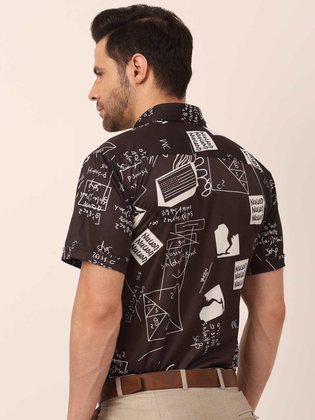 Jainish Men's Lycra Printed Half Sleeve Formal Shirts ( SF 813Black ) - Distacart