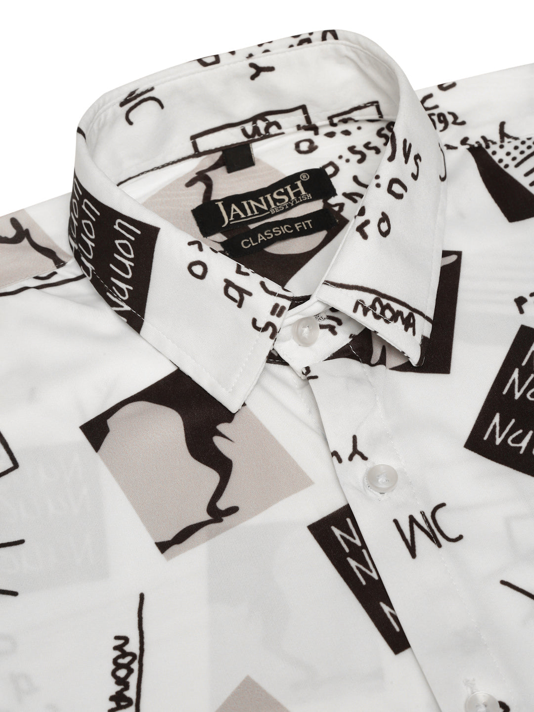 Jainish Men's Lycra Printed Half Sleeve Formal Shirts ( SF 813White ) - Distacart