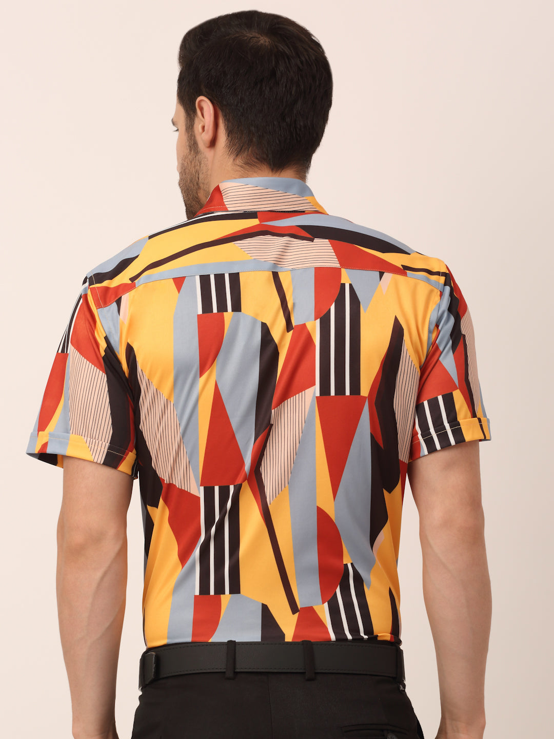 Jainish Men's Lycra Printed Half Sleeve Formal Shirts ( SF 814Yellow ) - Distacart