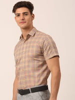 Thumbnail for Jainish Men's Cotton Checked Half Sleeve Formal Shirts ( SF 815Brown ) - Distacart