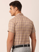 Thumbnail for Jainish Men's Cotton Checked Half Sleeve Formal Shirts ( SF 815Brown ) - Distacart