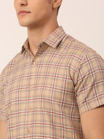 Thumbnail for Jainish Men's Cotton Checked Half Sleeve Formal Shirts ( SF 815Brown ) - Distacart