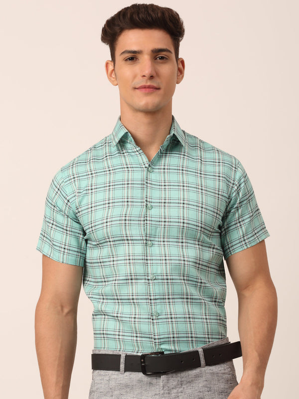 Jainish Men's Cotton Checked Half Sleeve Formal Shirts ( SF 815Green ) - Distacart