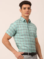 Thumbnail for Jainish Men's Cotton Checked Half Sleeve Formal Shirts ( SF 815Green ) - Distacart