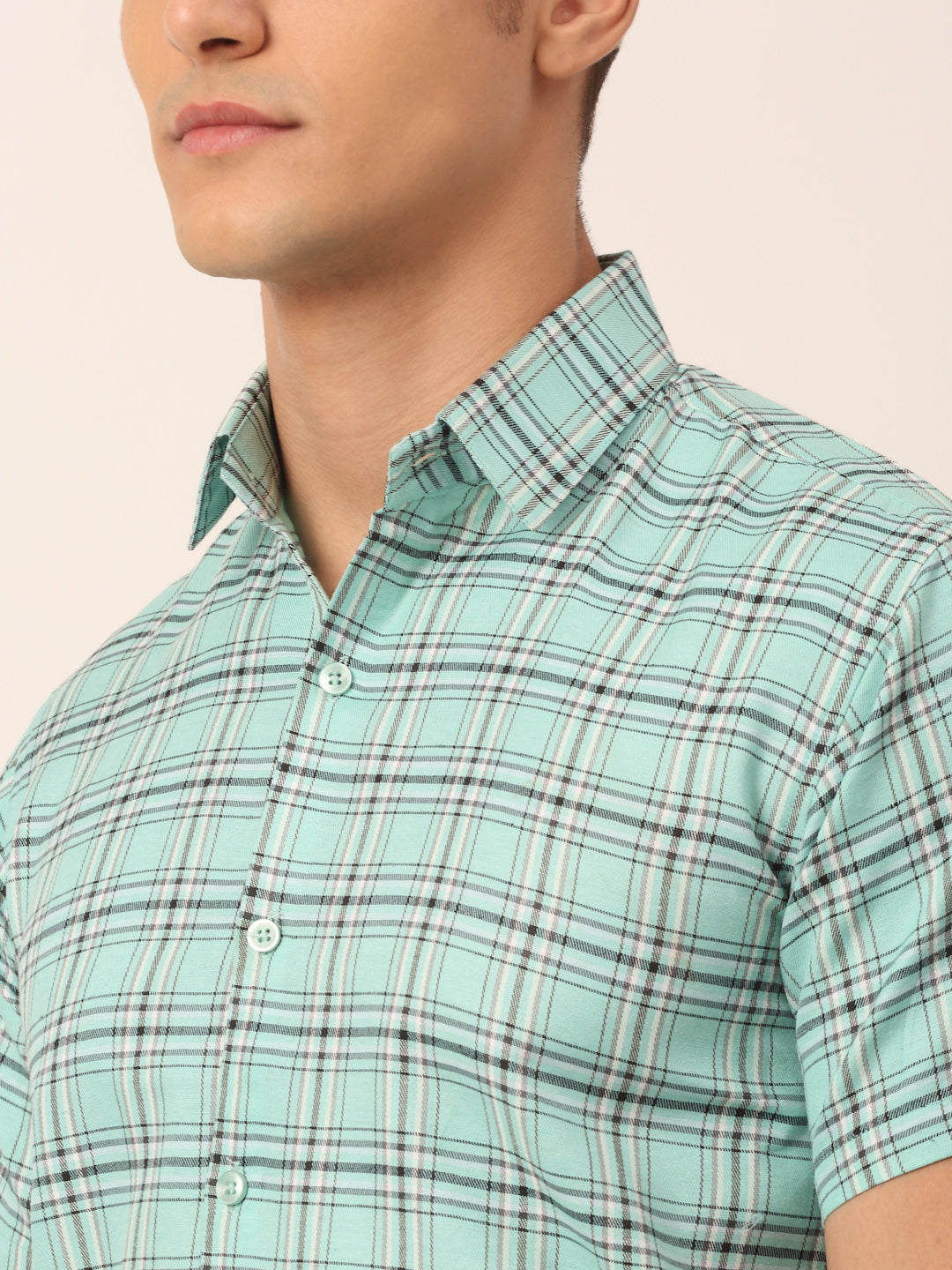 Jainish Men's Cotton Checked Half Sleeve Formal Shirts ( SF 815Green ) - Distacart