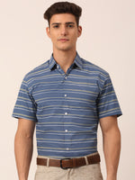 Thumbnail for Jainish Men's Cotton Striped Half Sleeve Formal Shirts ( SF 816Blue ) - Distacart