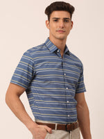 Thumbnail for Jainish Men's Cotton Striped Half Sleeve Formal Shirts ( SF 816Blue ) - Distacart
