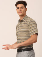 Thumbnail for Jainish Men's Cotton Striped Half Sleeve Formal Shirts ( SF 816Brown ) - Distacart