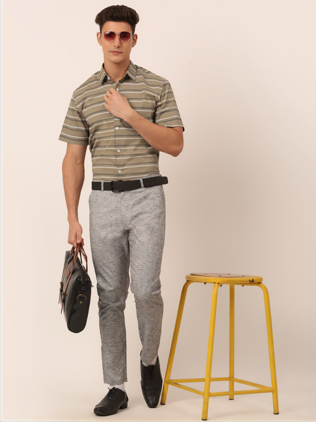 Jainish Men's Cotton Striped Half Sleeve Formal Shirts ( SF 816Brown ) - Distacart