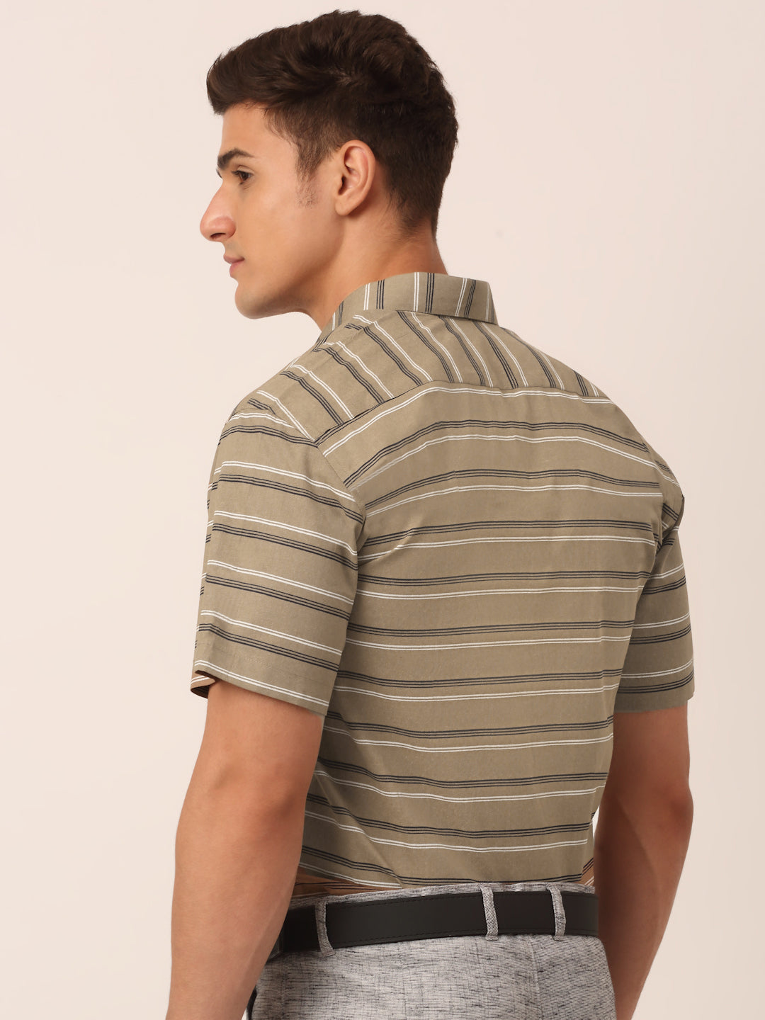 Jainish Men's Cotton Striped Half Sleeve Formal Shirts ( SF 816Brown ) - Distacart