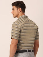Thumbnail for Jainish Men's Cotton Striped Half Sleeve Formal Shirts ( SF 816Brown ) - Distacart