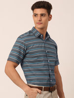 Thumbnail for Jainish Men's Cotton Striped Half Sleeve Formal Shirts ( SF 816Grey ) - Distacart