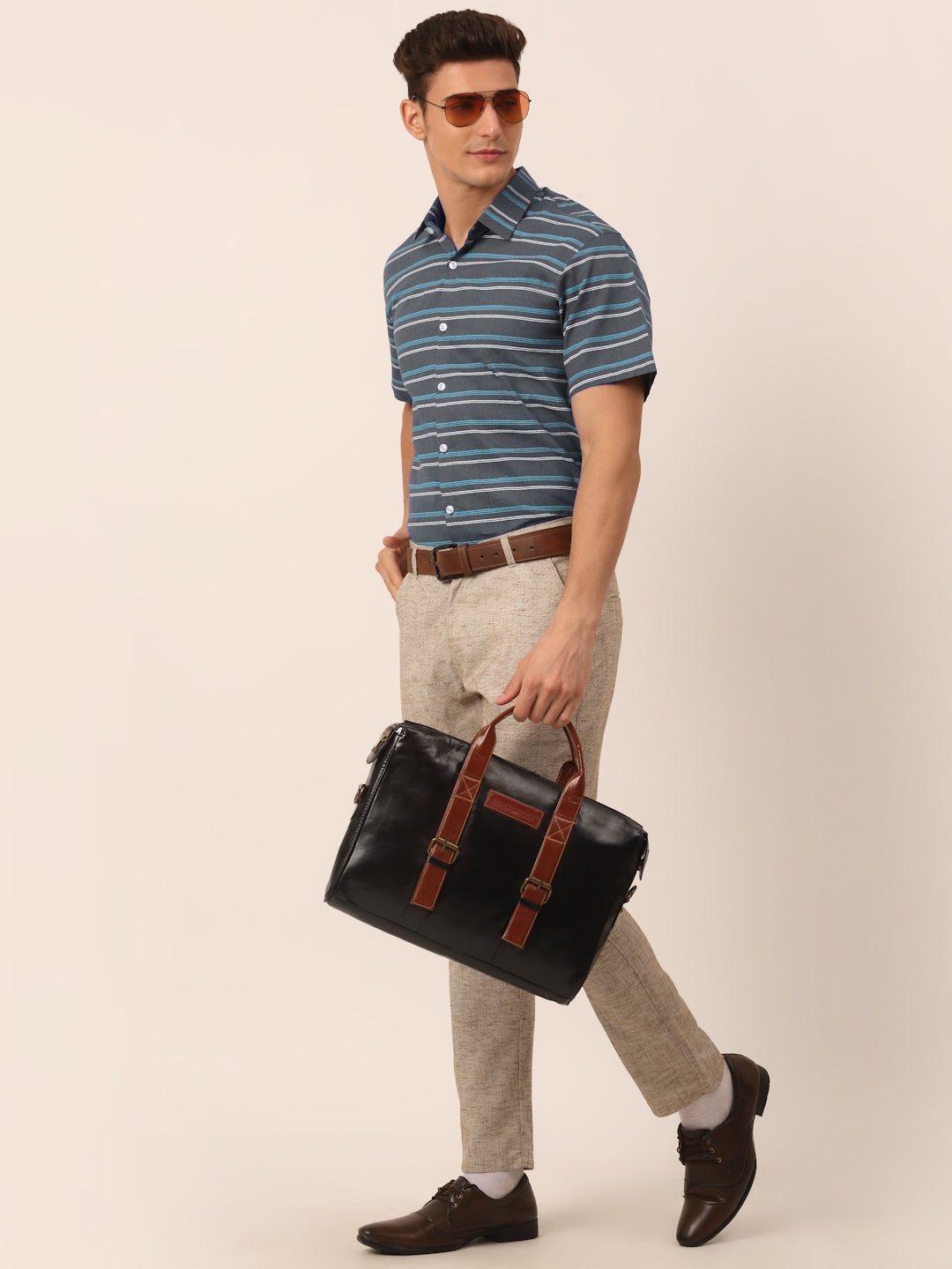 Jainish Men's Cotton Striped Half Sleeve Formal Shirts ( SF 816Grey ) - Distacart