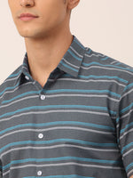 Thumbnail for Jainish Men's Cotton Striped Half Sleeve Formal Shirts ( SF 816Grey ) - Distacart