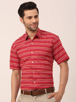 Thumbnail for Jainish Men's Cotton Striped Half Sleeve Formal Shirts ( SF 816Maroon ) - Distacart