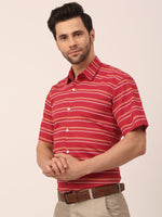 Thumbnail for Jainish Men's Cotton Striped Half Sleeve Formal Shirts ( SF 816Maroon ) - Distacart