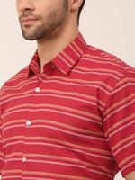 Thumbnail for Jainish Men's Cotton Striped Half Sleeve Formal Shirts ( SF 816Maroon ) - Distacart