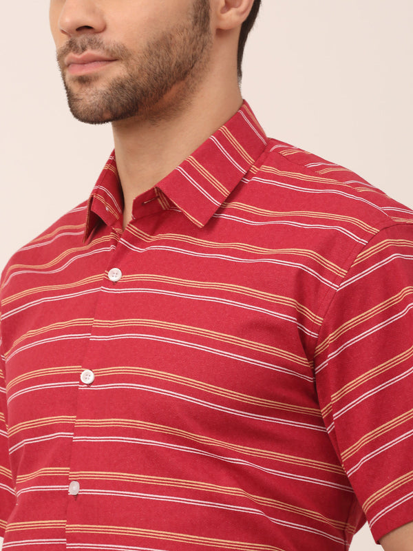 Jainish Men's Cotton Striped Half Sleeve Formal Shirts ( SF 816Maroon ) - Distacart