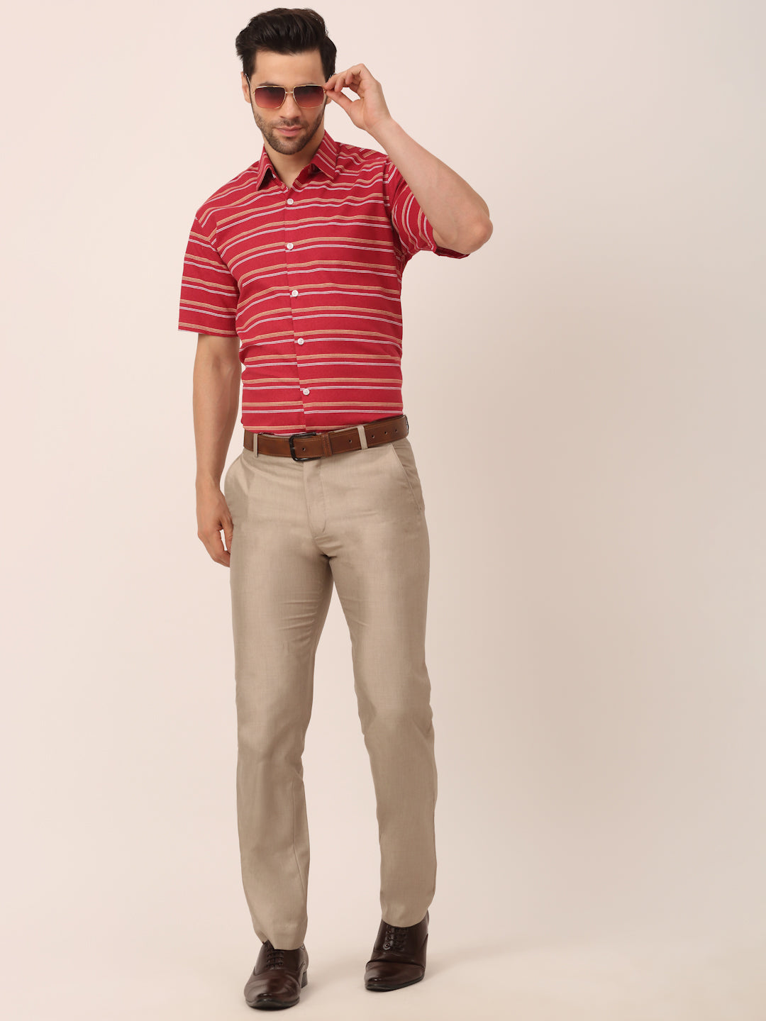 Jainish Men's Cotton Striped Half Sleeve Formal Shirts ( SF 816Maroon ) - Distacart