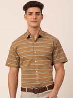 Thumbnail for Jainish Men's Cotton Striped Half Sleeve Formal Shirts ( SF 816Mustard ) - Distacart