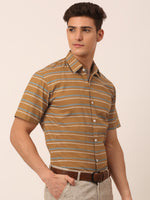 Thumbnail for Jainish Men's Cotton Striped Half Sleeve Formal Shirts ( SF 816Mustard ) - Distacart
