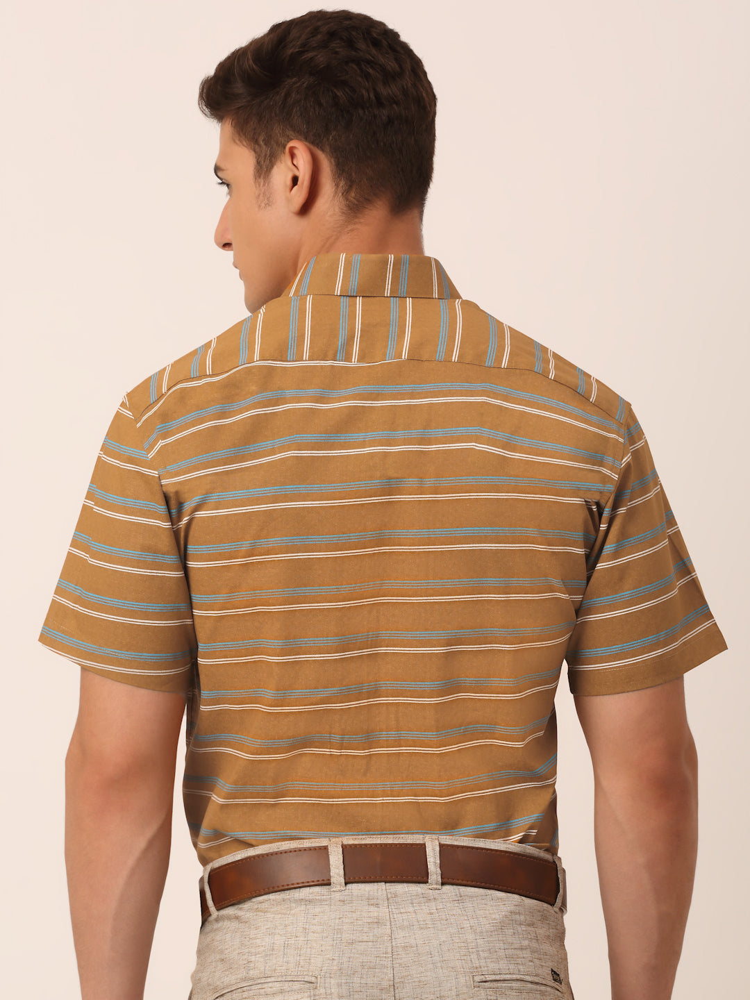 Jainish Men's Cotton Striped Half Sleeve Formal Shirts ( SF 816Mustard ) - Distacart