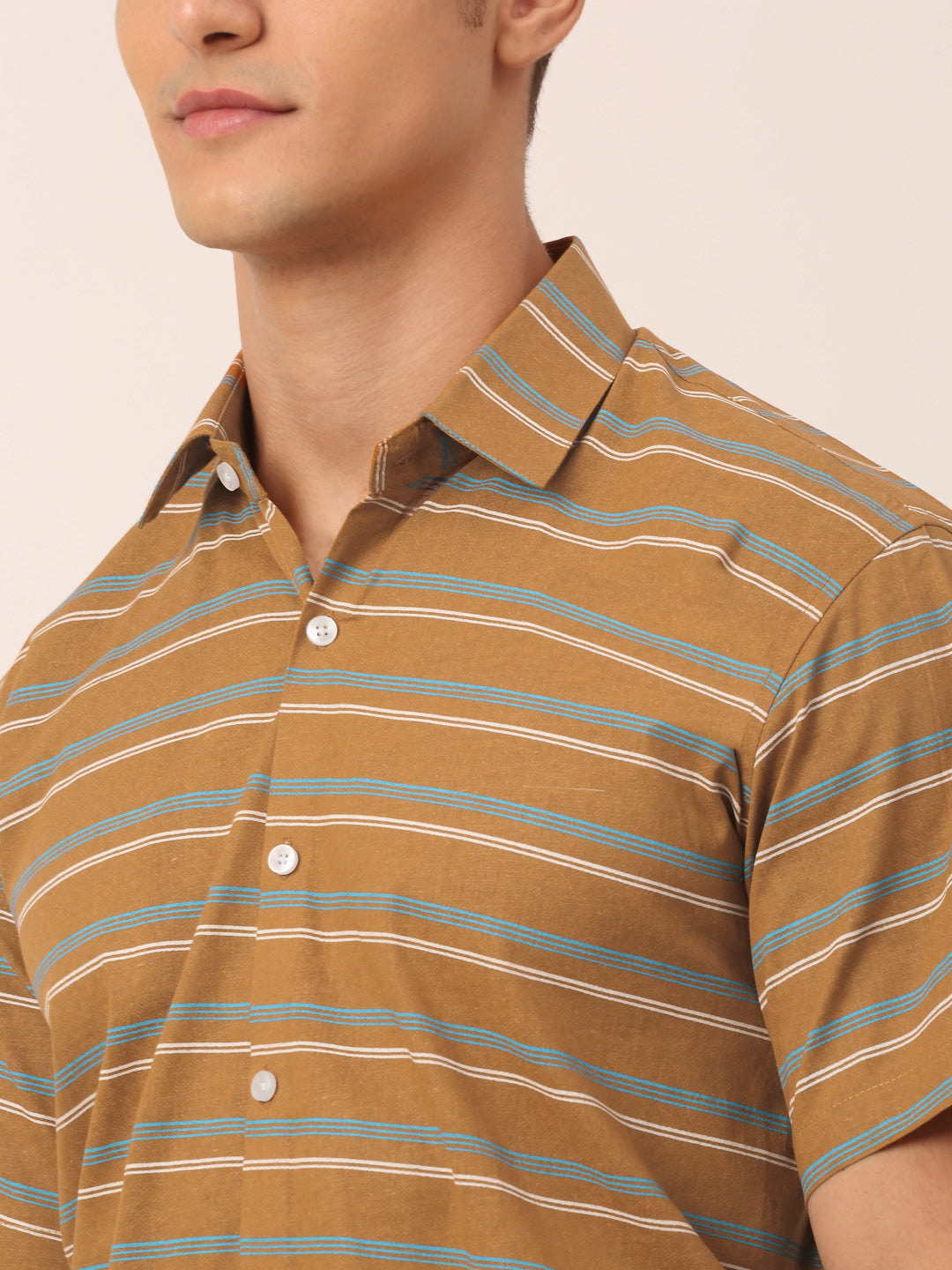 Jainish Men's Cotton Striped Half Sleeve Formal Shirts ( SF 816Mustard ) - Distacart