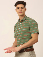 Thumbnail for Jainish Men's Cotton Striped Half Sleeve Formal Shirts ( SF 816Olive ) - Distacart