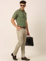 Thumbnail for Jainish Men's Cotton Striped Half Sleeve Formal Shirts ( SF 816Olive ) - Distacart