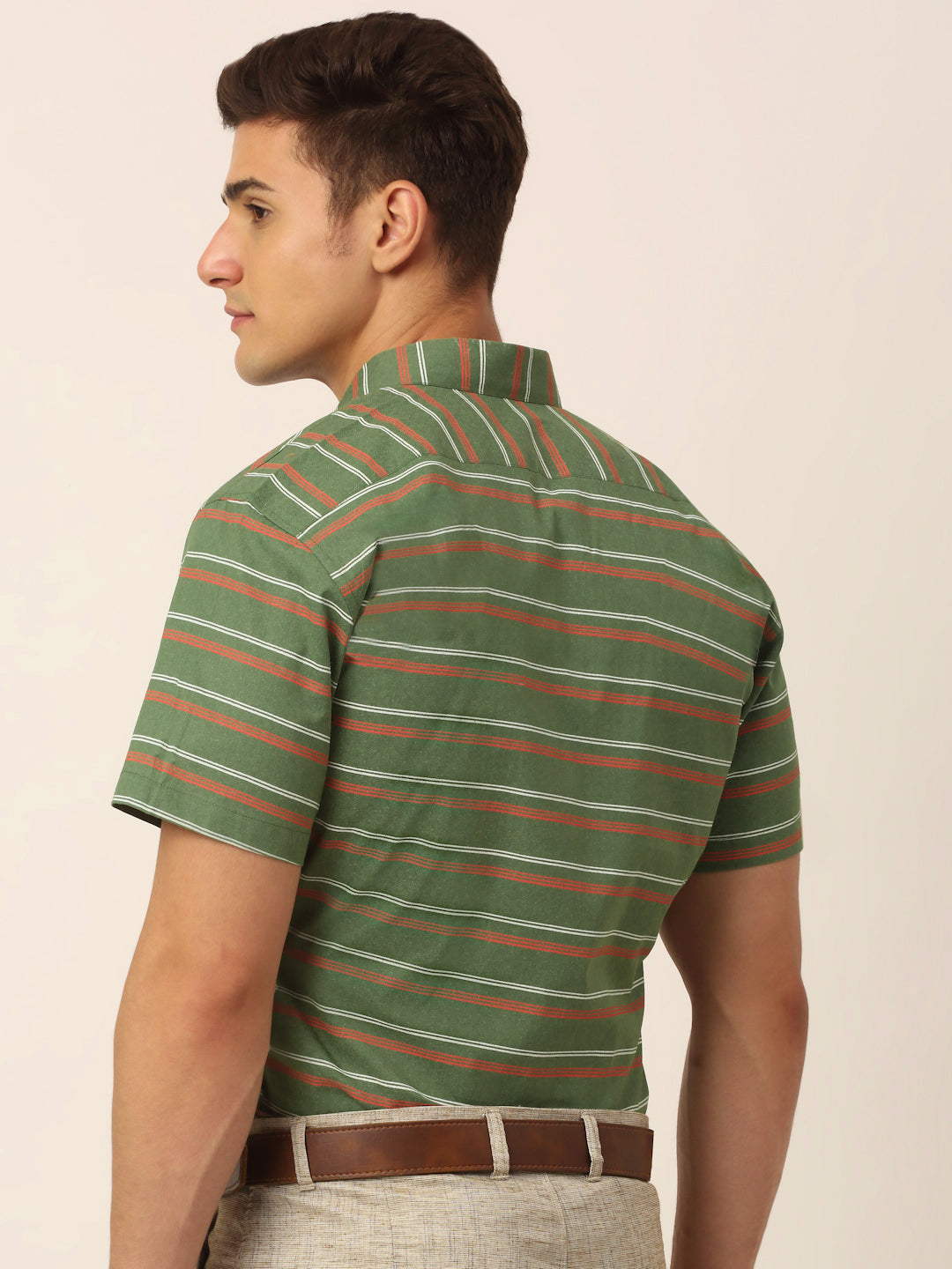 Jainish Men's Cotton Striped Half Sleeve Formal Shirts ( SF 816Olive ) - Distacart